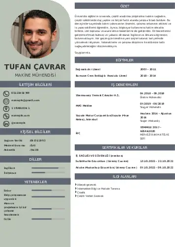 Makine Mühendisi Cv Örnekleri cv indir
